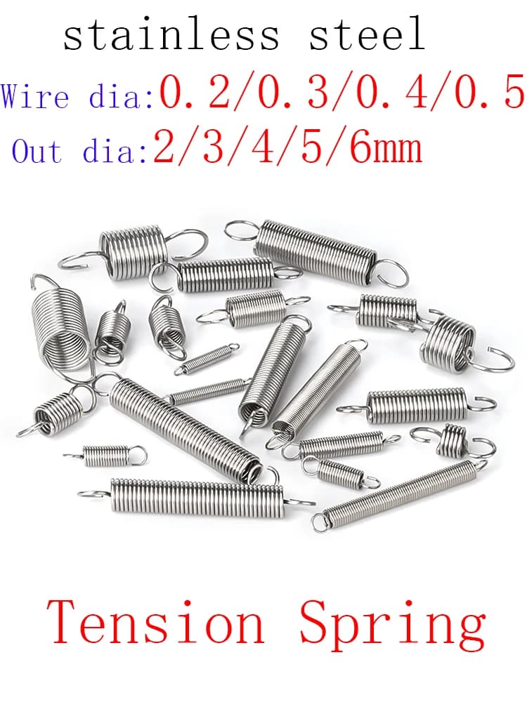 10pcs/lot 0.3mm 0.4mm 0.5mm  stainless steel Tension spring with O hook extension spring