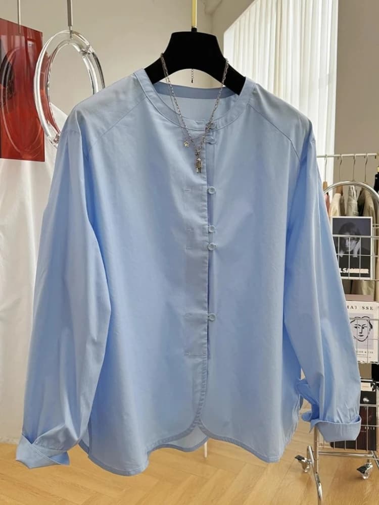 Autumn Chic Blouses Women Round Neck Elegant Long Sleeve Shirt Temperament New Chinese Style Loose Blouse Tops