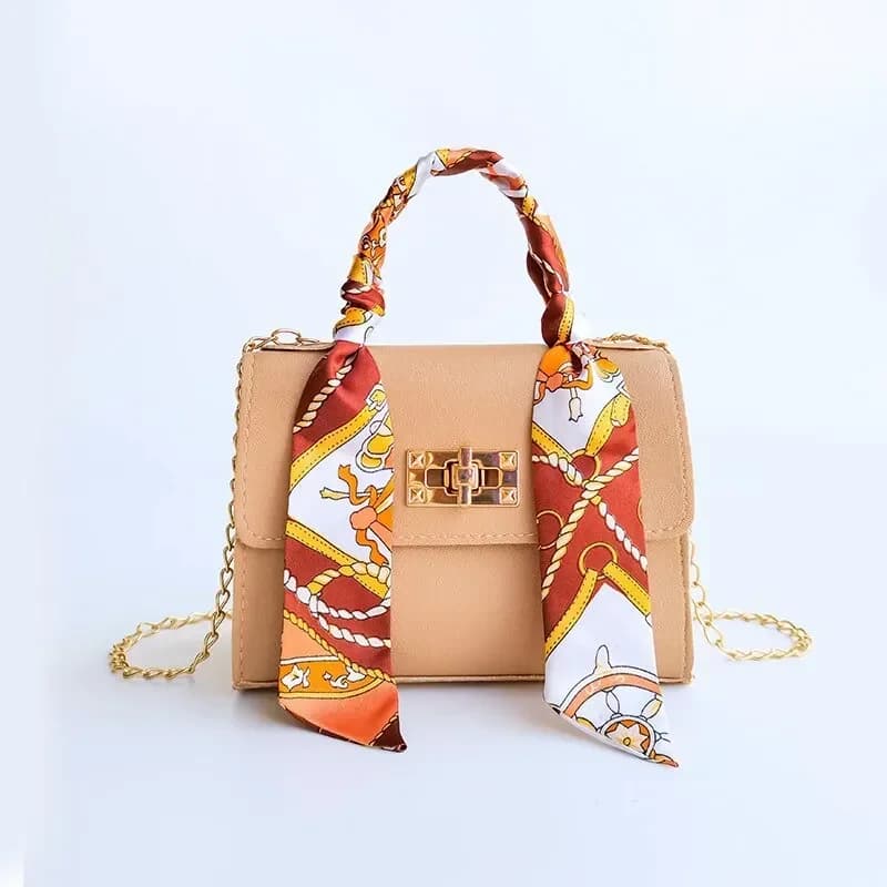 Women Fashion Simplicity Solid Color Handbag Girls Niche Design Silk Scarf Mini Chain Single Shoulder Crossbody Bag Bandolera