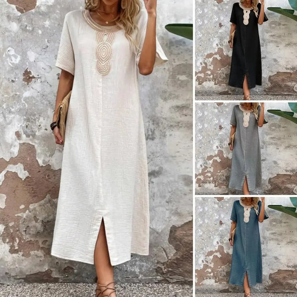 Summer Long Dress Cotton Linen Casual Dresses Women 2024 New Loose Maxi Dress Sundress Vacation Clothes For Women