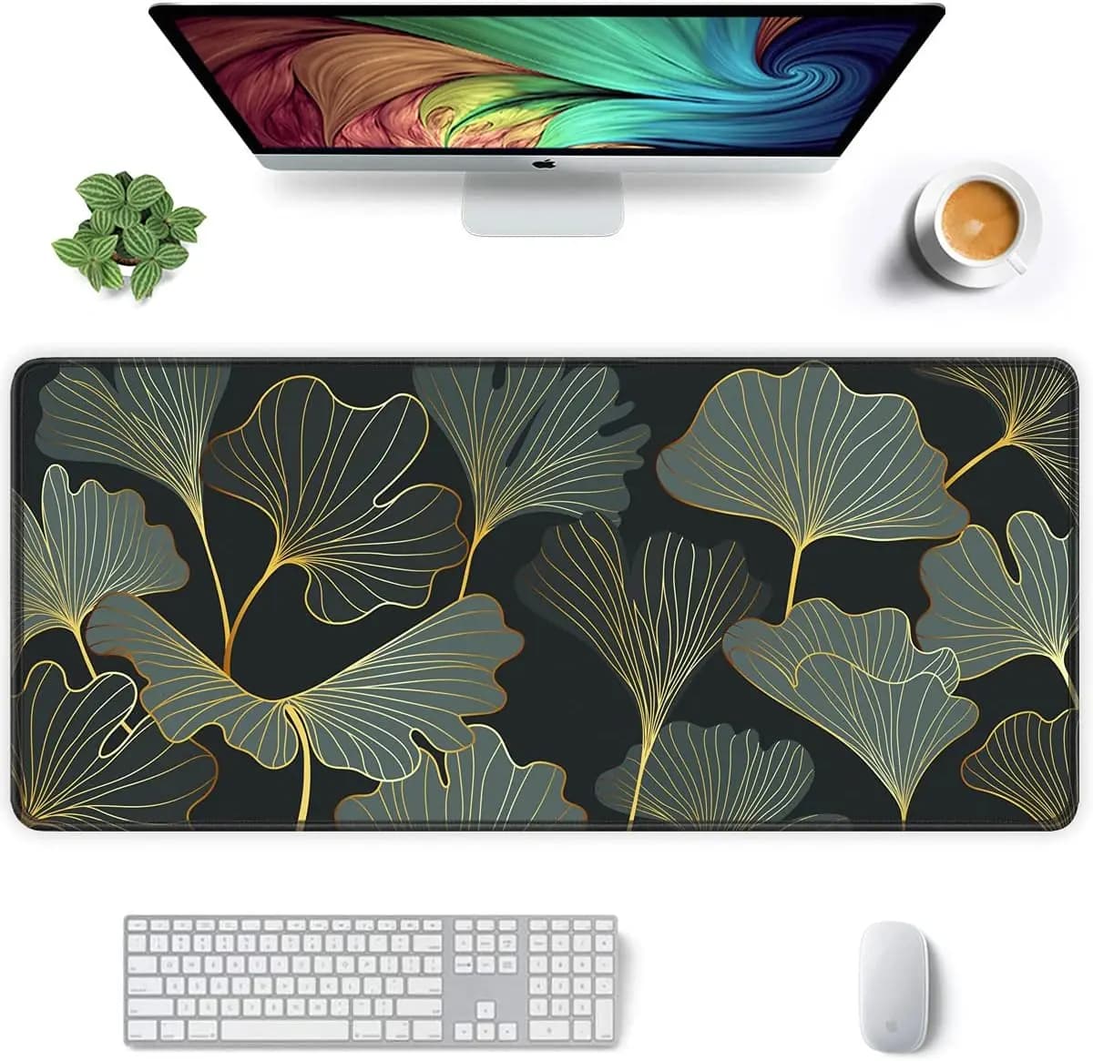 Extended Mouse Pad XXL Mouse Pads Large Mousepad Laptop Computer Keyboard Mat Desk Mat Non-Slip Gaming Office Gold Line Leaves