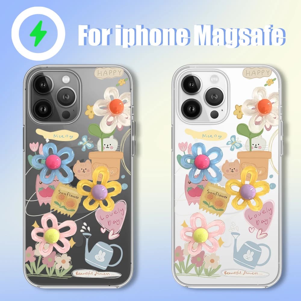 Colorful Flower Oil Painting Style Phone Case for iPhone 12 11 13 14 15 16 Max Pro Plus Magsafe Magnetic Wireless Cover