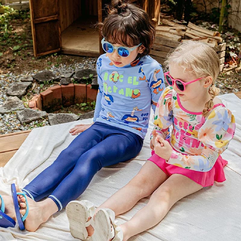 Swimming Suit for Girls Boys Cute Printed Long Sleeve Trousers Beach Swimwear for Kids Quick-dry Swimdress