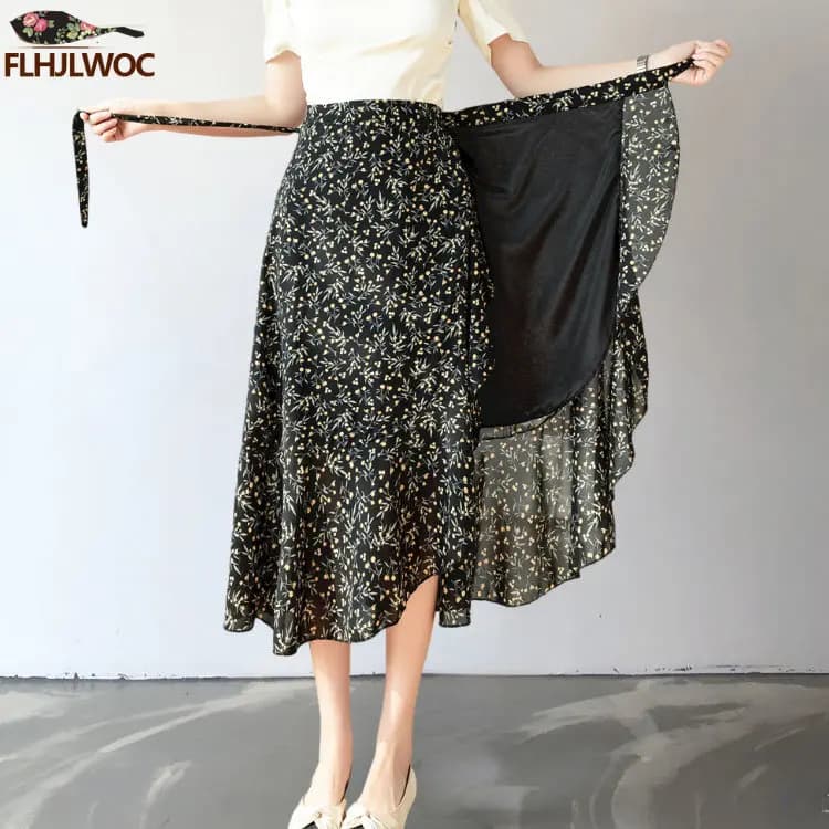 2025 Chic Korea Clothes Summer Women Cute Sweet GIrl Floral Robe Holiday Date High Waist Retro Vintage One-Piece Lace-Up Skirts