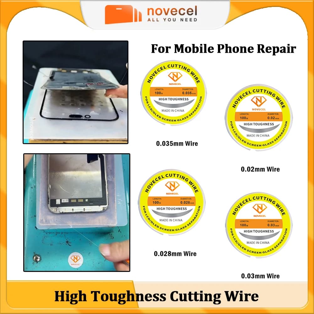 Novecel 0.028mm 0.02mm 0.03mm High Hardness Alloy Steel Cutting Wire For Mobile Phone LCD Glass Screen Separation Repair Tools