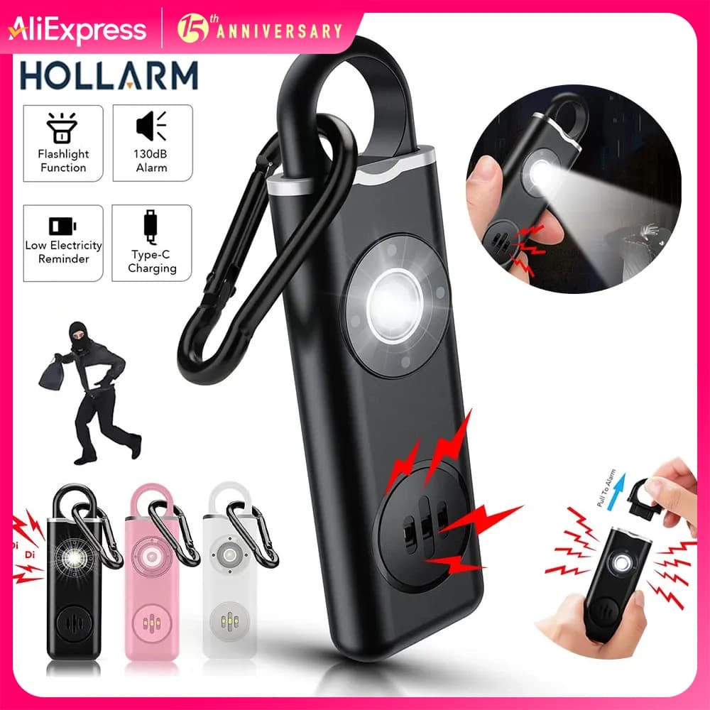 Siren Self Defense Personal Alarm for Women, Children, Elderly 130dB Loud Rechargeable Keychain Alarm with LED Strobe Light