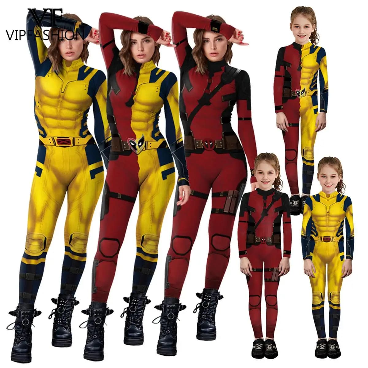 VIP FASHION Deadpool Wolverine Costume Mother Kid Cosplay Bodysuit Superhero Halloween Catsuit Carnival Disguise Suit Party Gift