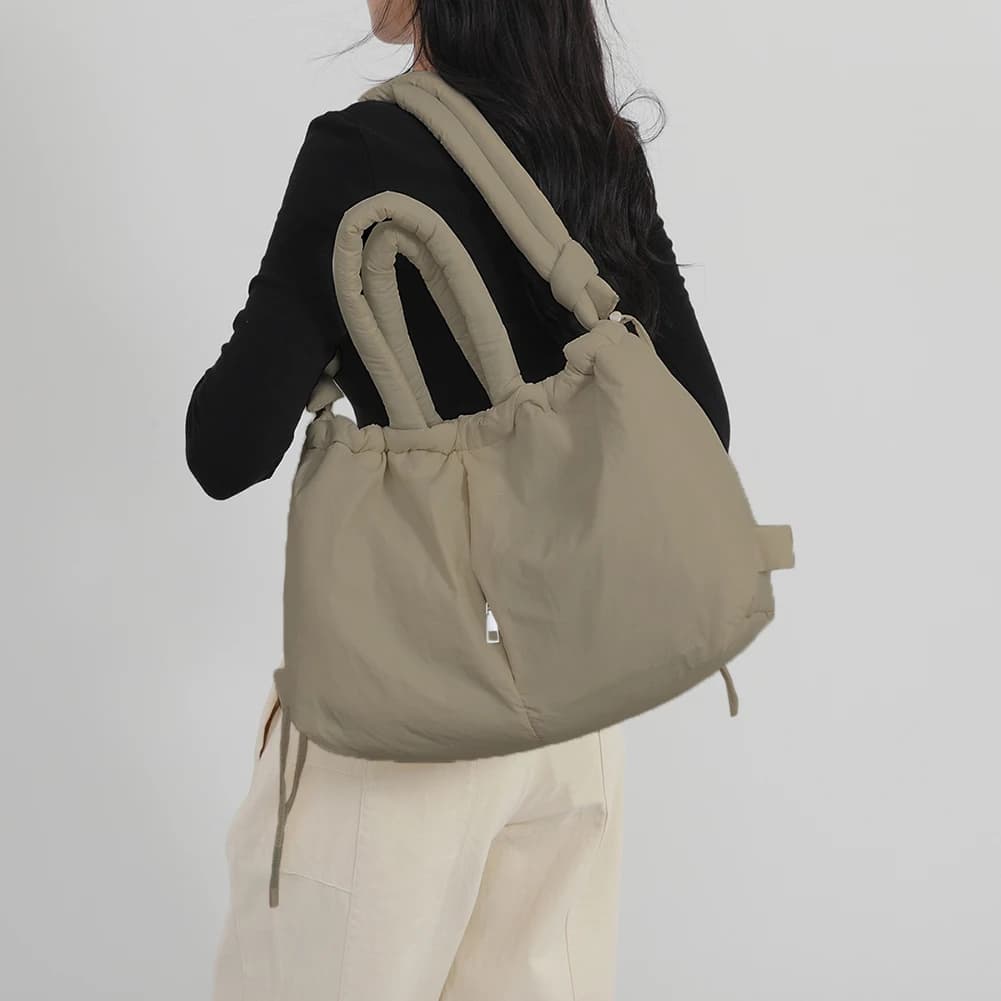 Puffer Tote Bag for Women Adjustable Strap Shoulder Bag Nylon Large Capacity Puffy Purse for Shopping Travel