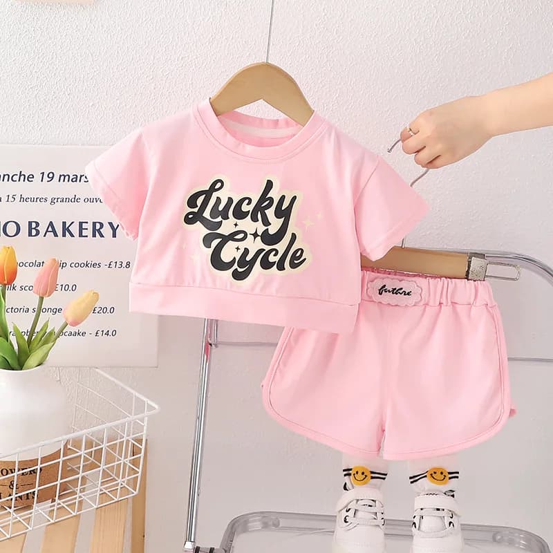 Girls' summer dress new Korean short sleeve set in children's fashion set summer baby girls set
