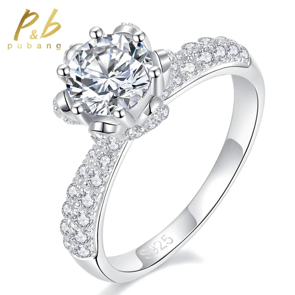 PuBang Fine Jewelry Sparkling 925 Sterling Silver 8MM GRA Moissanite Diamond Anniversary Ring for Women Wedding Engagement Gifts