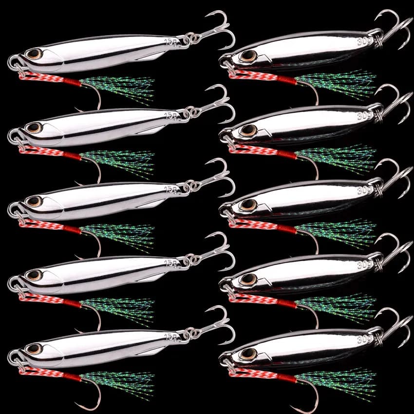 10PC/lot Metal Cast Jig Spoon 10g 20g 30g 40g Lures set With Hook Casting Jigging Fish Sea Bass Fishing Lure Artificial Bait