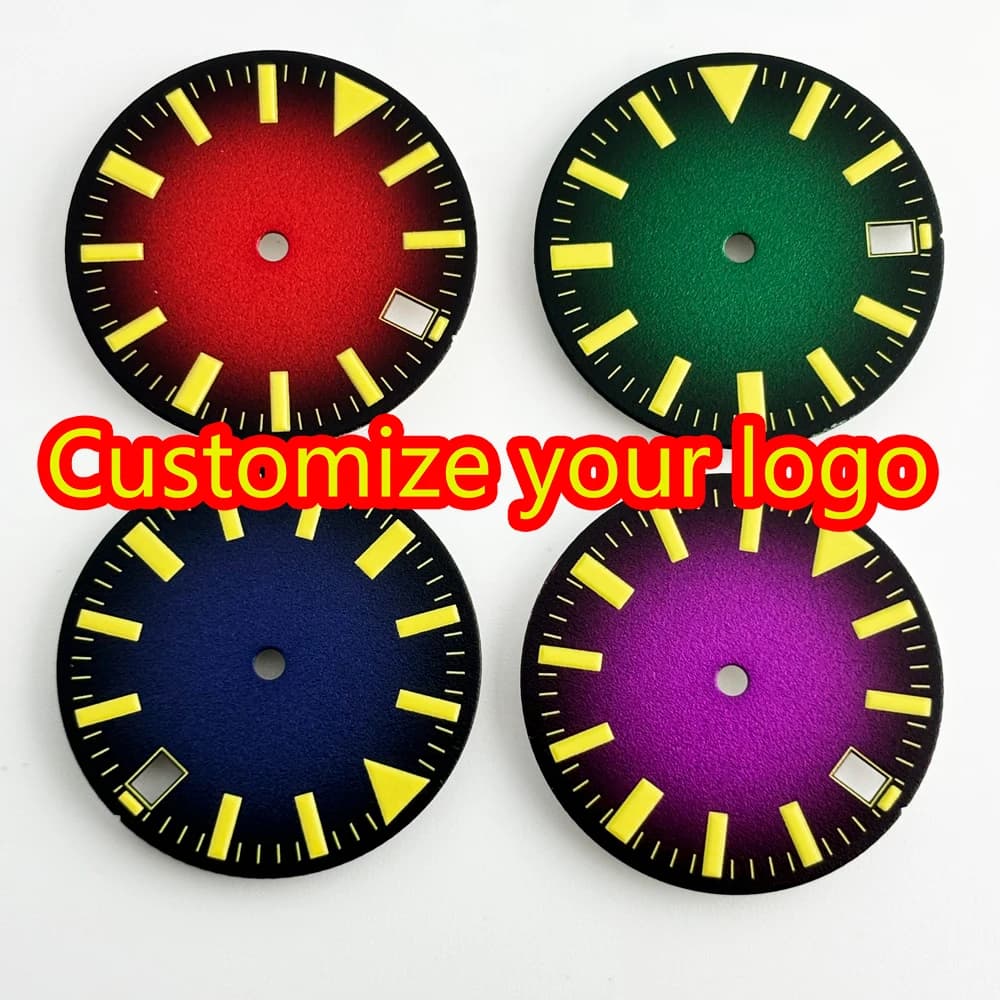 28.5mm Customize Logo Sterile Green Luminous Black Green Parts Dial With Date Suitable For NH Dial 35/36 Watch Replacement Parts