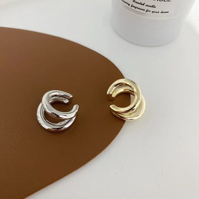 Fashion Double Hoop Metal Ear Clip Simple Round Geometric No Piercing Earrings For Women Wedding Accessories Party Jewelry Gifts