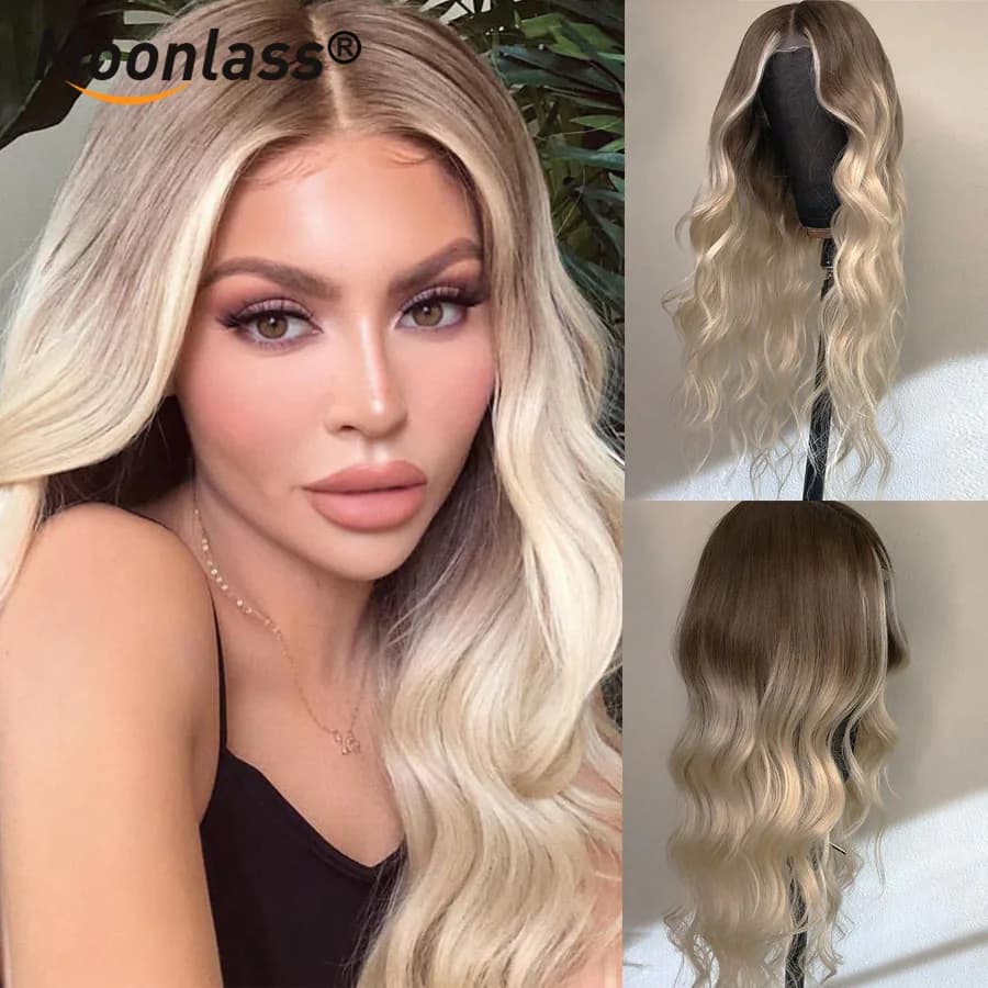 Ombre Ash Blonde Body Wave Wigs Human Hair Highlight Blonde 180 Density Human Hair Wigs Preplucked Remy Wigs 13x4 Lace Front Wig