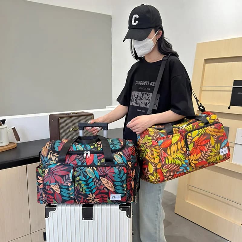 2024 Fashion Travel Bag for Women Gym Printed Duffle Bag Large Capacity Expandable Crossbody Handbag Women's Weekender Ready Bag