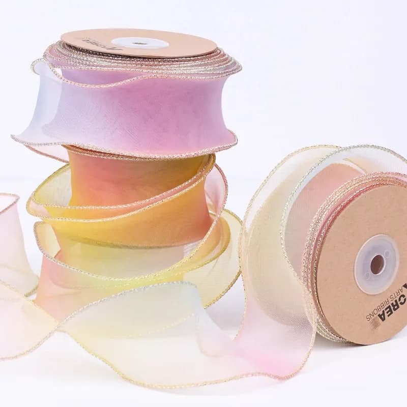 2" 50mm Colorful Organza Ribbon DIY Bow Hair Accessories Make Materials Flower Gift Packing Handmade Tape Crafts 10 Yards