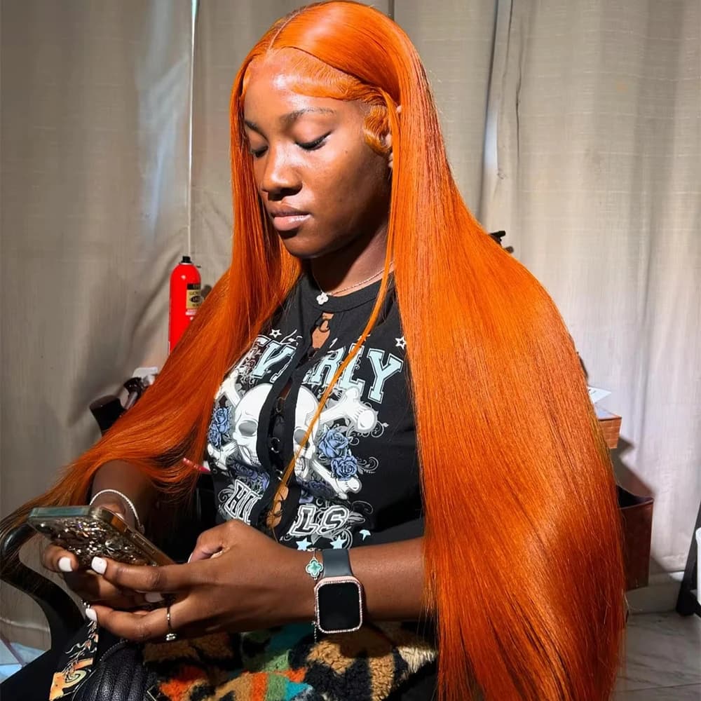 30 36 Inch Ginger Orange Bone Straight 13x6 HD Lace Frontal Human Hair Wig Brazilian 13x4 Transparent Lace Front Wigs For Women