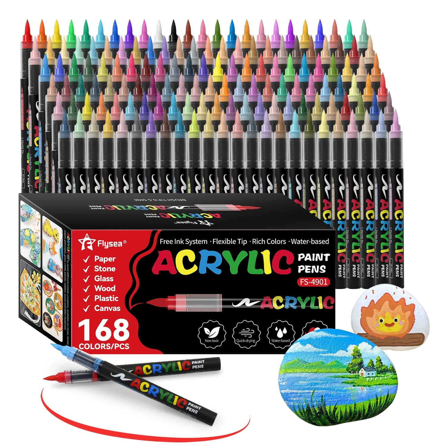 Acrylic Paint Soft Brush Markers Set, Soft Brush Tip Automatic Ink Control Paint Markers, Acrylic Paint Pens for Wood, Stone
