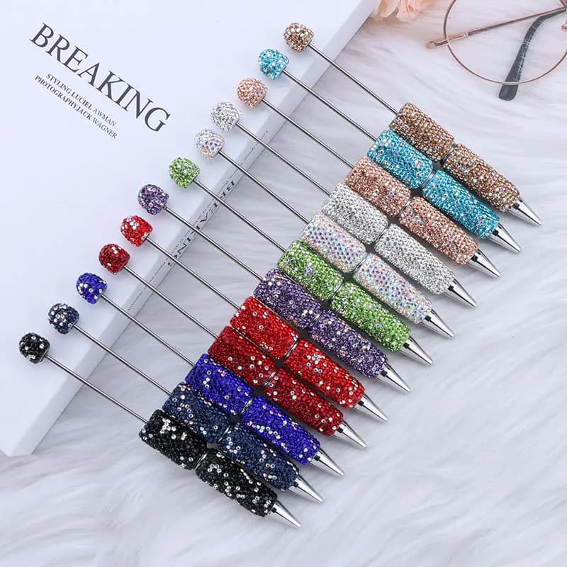 50pcs Beadable Pen Plastic Bead Ballpoint Pen Black Ink Beaded DIY Pens Cute Cool Pens for DIY Making Gift Kids Student Teacher