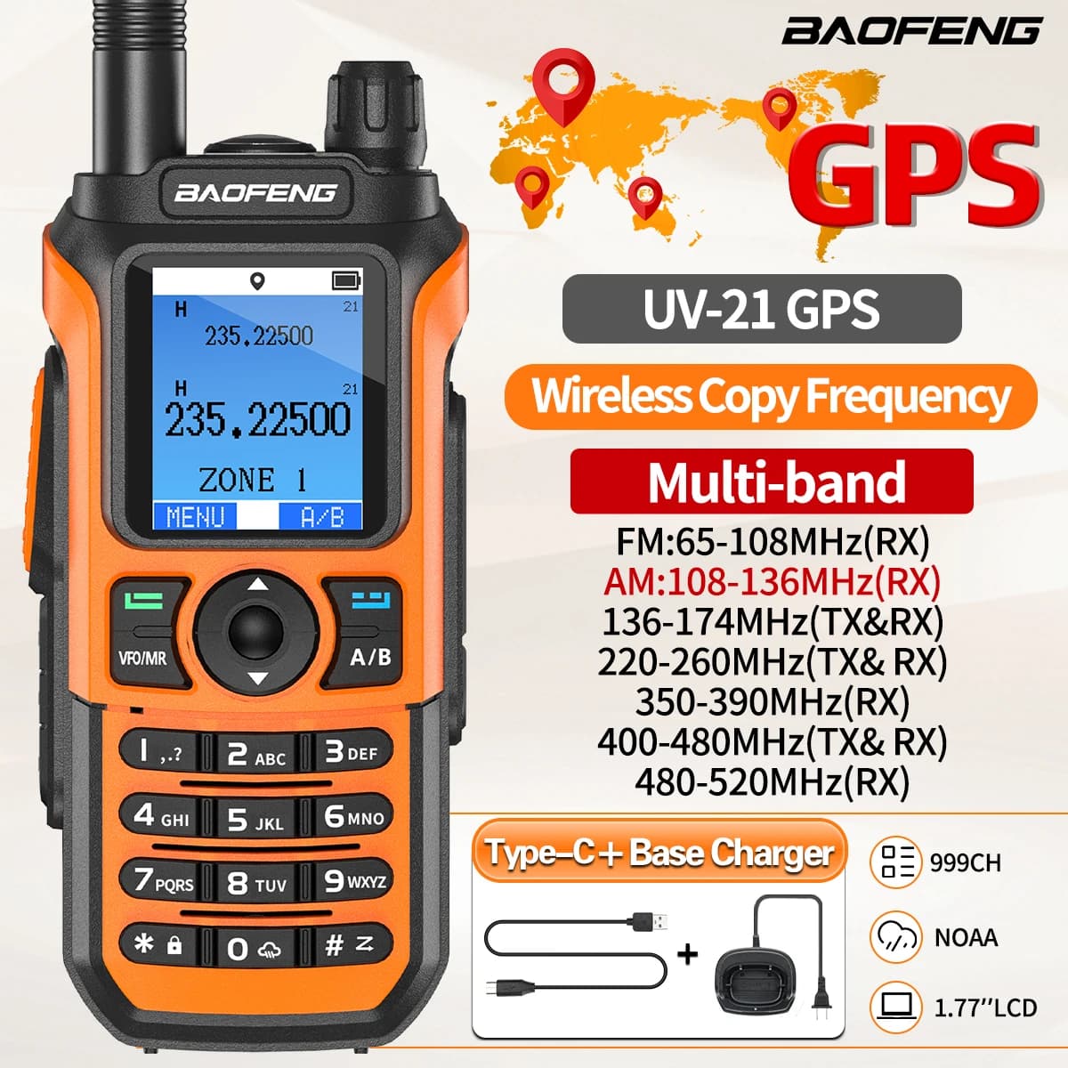Baofeng UV-21 GPS Air Band Walkie Talkie Upgrade UV-17 PRO GPS Wireless Copy FrequencyType-C Charger Long Range Two Way Radio