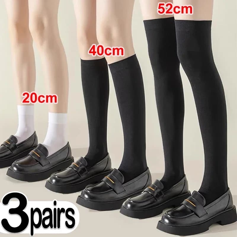 1/3pairs JK Woman Stockings Black White Lolita Long Socks Solid Color Knee High Socks Fashion Kawaii Cosplay Sexy Nylon Socks