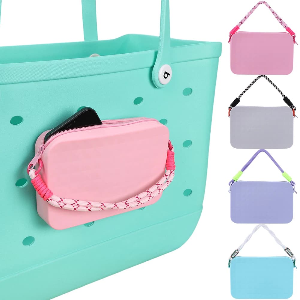 Silicone Storage Pouch Beach Bag Connector with Lanyard Cosmetics Storage Bag Large Capacity for Bogg Bag