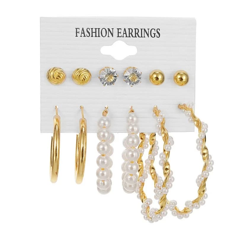 New Arrival 6 Pairs/set Women Earrings New Golden Vintage Fashion Earrings Ear Studs Hoop Earrings Imitation Pearl Earrings
