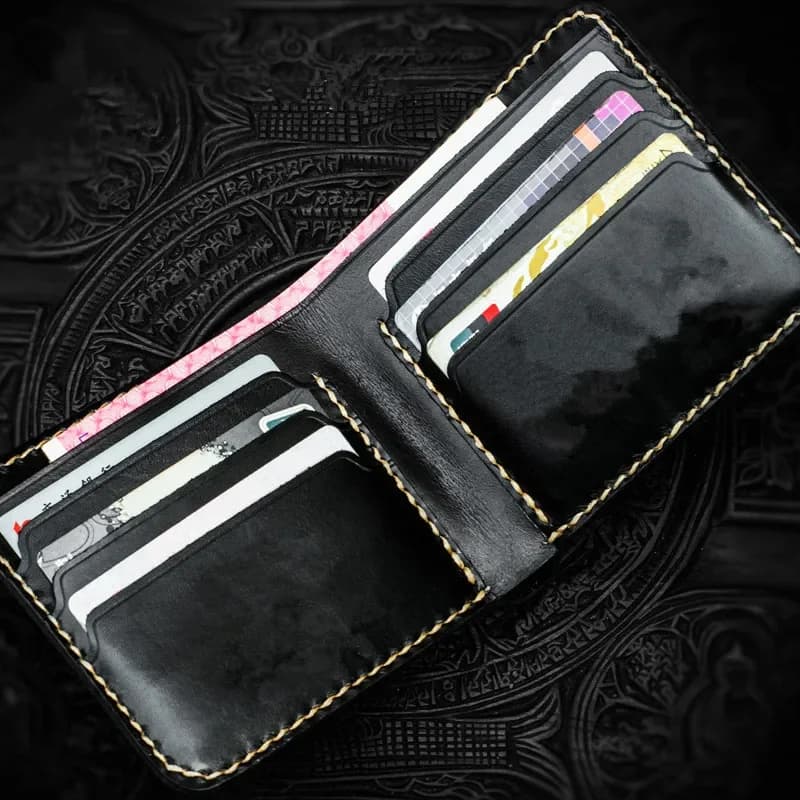 Handmade Short Wallets Purses Women Men Clutch Vegetable Tanned Leather Thin Handwork Wallet Card Holder Birthday Present