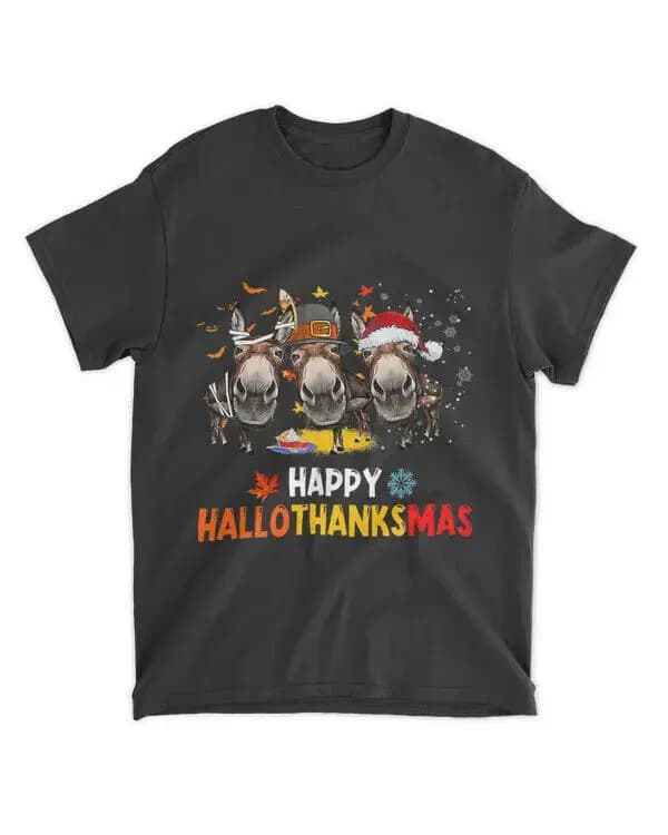 donkey happy hallothanksmas halloween thanksgiving christmas - Unisex Standard T
