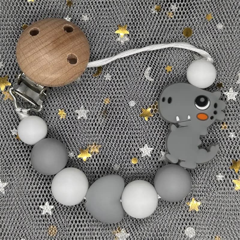 Baby Silicone Pacifier Clips Round Beech Wooden Beads Dummy Holder Clip For Teether Nursing Chew Toys Soothing Nipple Chain Gift