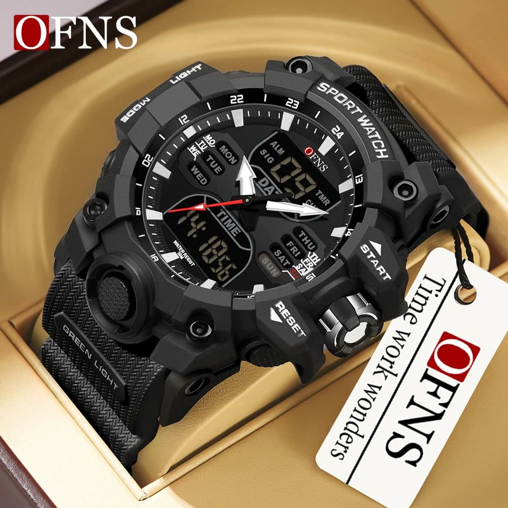 OFNS 6126 Men's Dual Display Watch Waterproof Sports Watch Military Men's Alarm Clock Stopwatch Quartz Watch Men's Digital Clock
