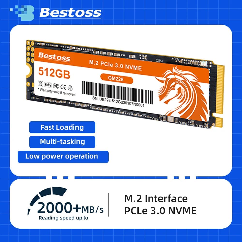 Bestoss M.2 NVMe PCIe 3.0 128GB 256GB 512GB 1TB Internal Hard Drive SSD For Laptop Desktop
