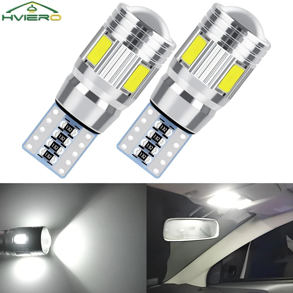 2Pcs T10 LED Auto Interior Xenon White Blue Pink CANBUS 5630 6SMD 12V Aluminum Side Marker Parking Lighting Cob Turn Signal Bulb