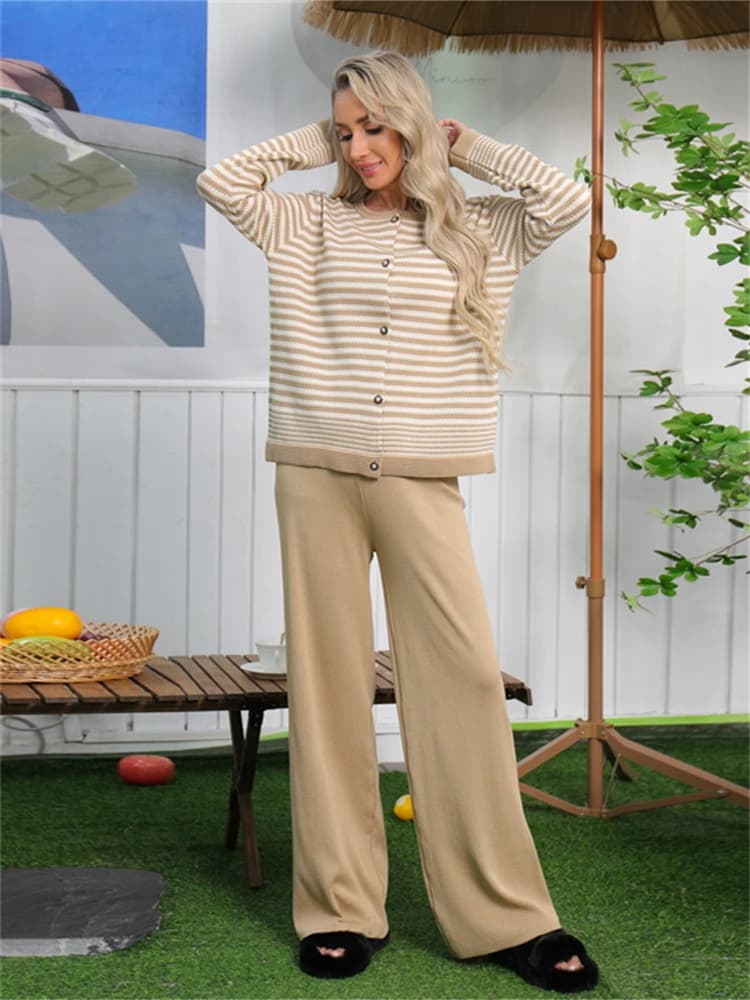 Women Sweater Winter 2 Piece Sets Elegnat Knitted Suits Female Sweaters Vintage Womens Pants High Waist Autumn Vintage Vestidos