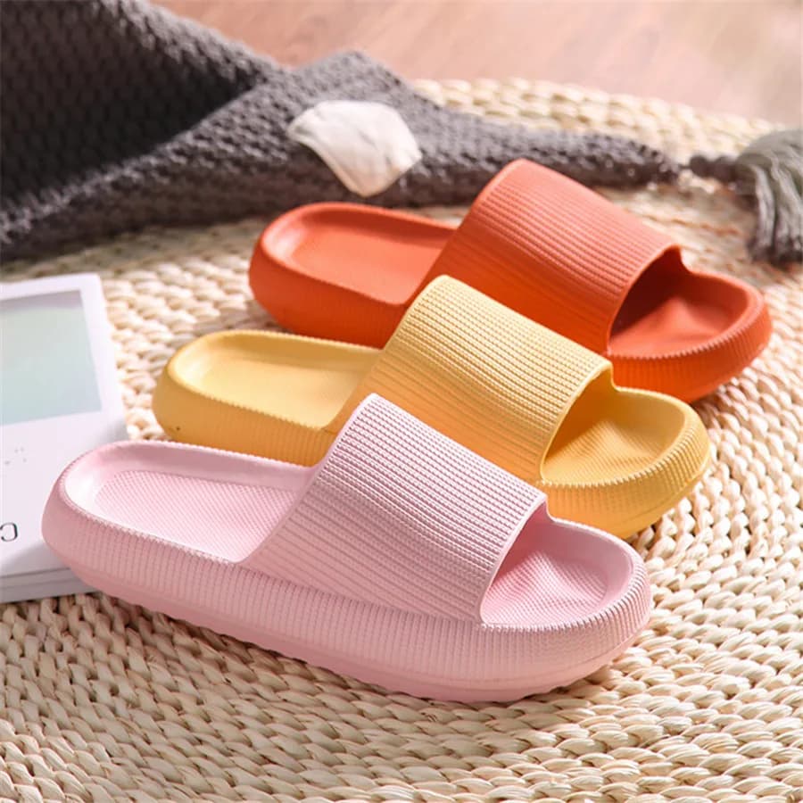 Summer Slippers Women Soild Slides Comfortable Bathroom EVA Cloud Soft Thick Non-slip Indoor Men Flat Heel Home Cushion Shoes