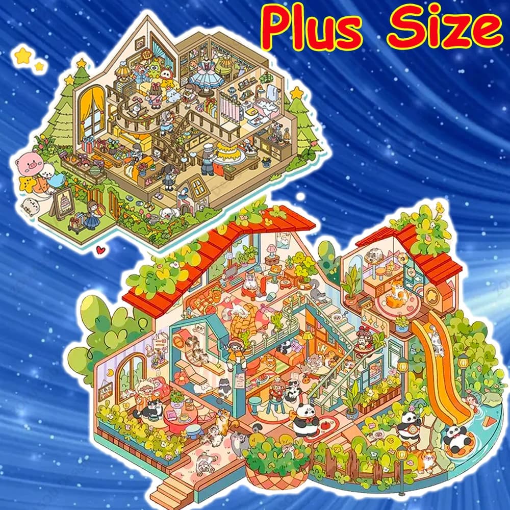 Plus Size Panda Villa 3d Landscape DIY Stickers Cabin Scene Sticker Stacking Pasting Child Kid Christmas Festival Gift