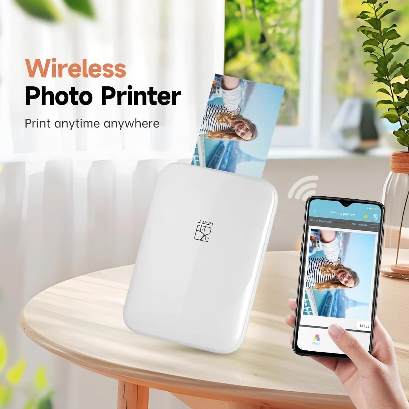 MT53 Color Photo Wifi Printer Mini Portable Mobile Handheld Pocket Bluetooth Printing Machine 2x3 inch Zink Sticky-Backed Paper