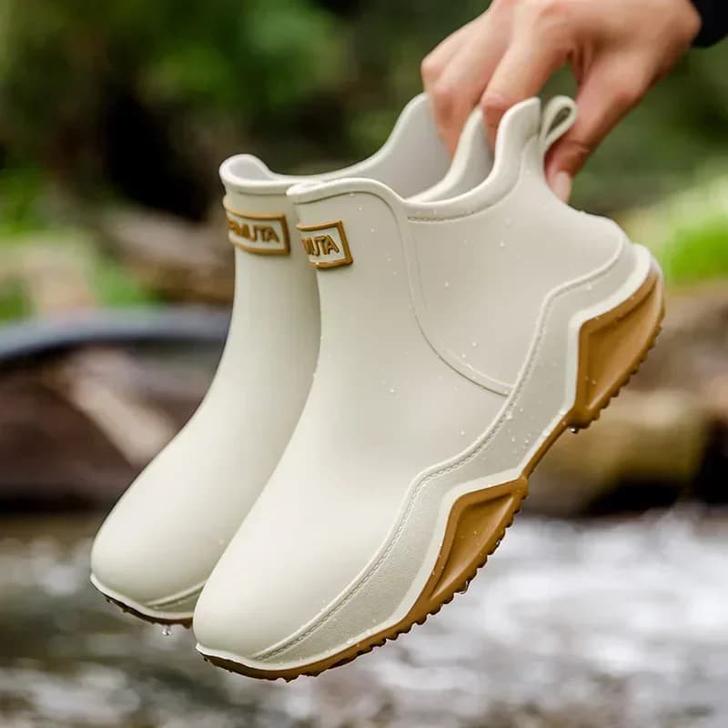 Couple Rain Boots Men's Non-slip Chef's Work Shoes Anti-car Wash Shoe Wear-resistant Velvet and Warm Mens and Women's Water Boot