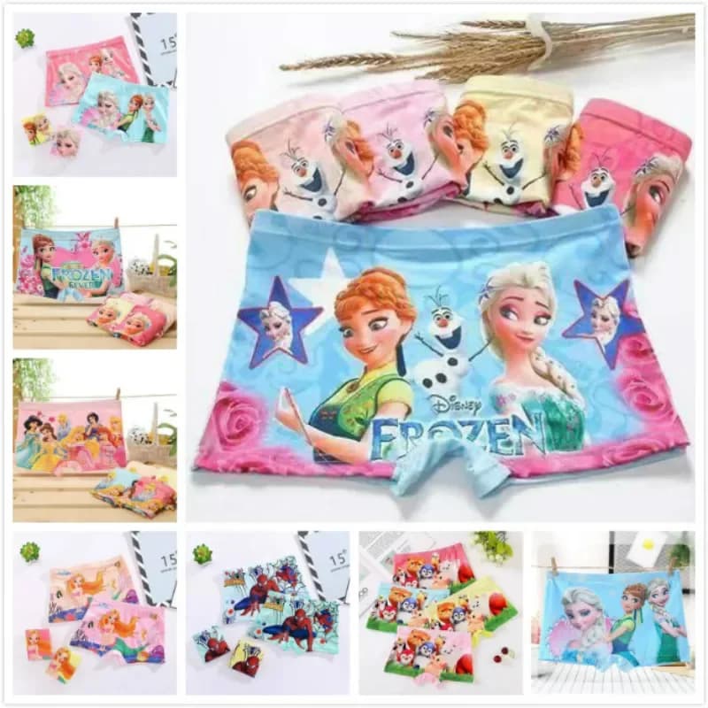 4Pcs/Lot Kids Baby Underwear Girls Cute Cartoon Princess Frozen Anna Elsa Spiderman Mermaid Boy Underpants Children Soft Panties