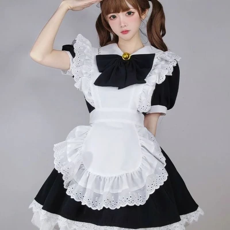Black White Maid Dress Big Bow Anime Cosplay Dress Japanese Cute Maids Outfit Plus Size Maid Dress Lolita Rabbit Girl Cosplay