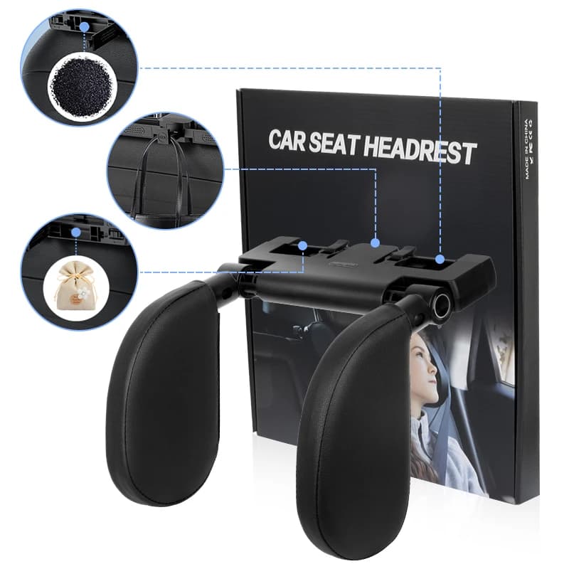 Universal 360° Adjustable Auto Cervical Pillow with Memory Foam & Side Pads Ergonomic One-Click Sleep Headrest for BMW Benz Car