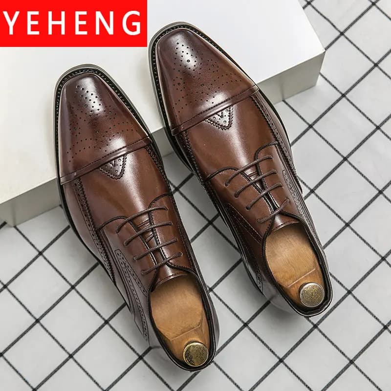 Luxury British Brogue Leather Shoes Men Fashion Party High Quality Casual Men Shoes Driving Classic Slip on Dress Office Lacing