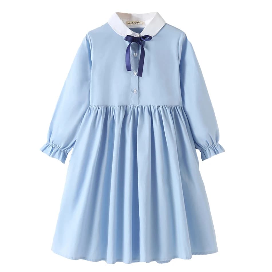 Springtime Cotton Girls Long Sleeves and Bows Cute and Comfortable Dress Everyday Versatile Girls Dresses Girls Casual Dresses