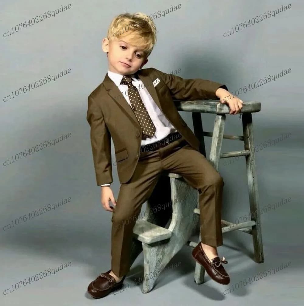 New Army Green Boy's Suit Formal Occasion Kids Tuxedo Toddler Children Clothes Boys Attire 2 Piece Set Jacket Pants 2-13 Years