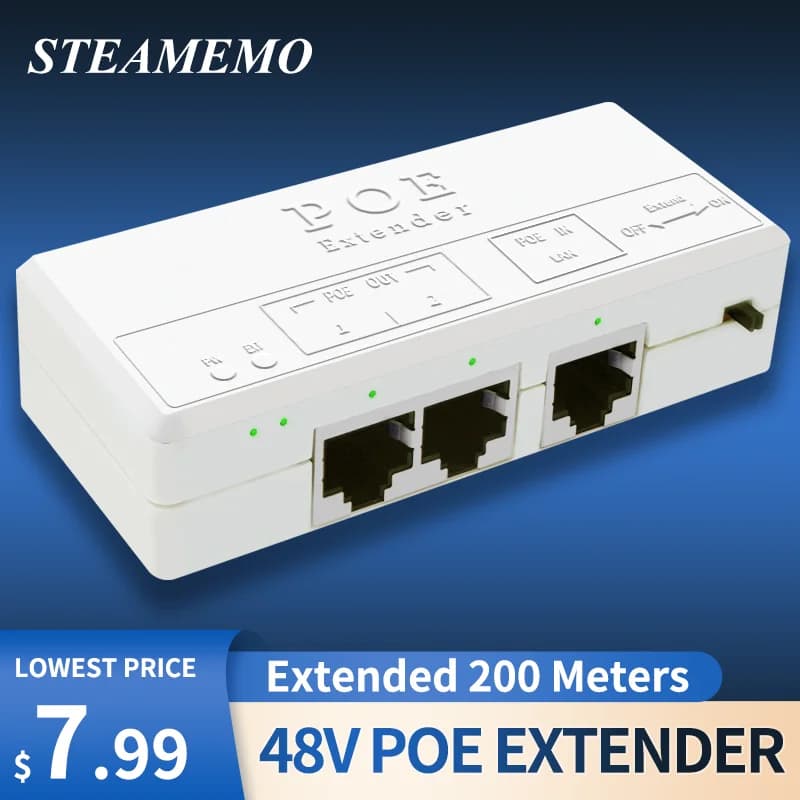 STEAMEMO 2 Port POE Extender 350 Meters 100Mbps Active POE Repeater IEEE802.3AF/AT Standard For POE Camera Reverse POE Switch
