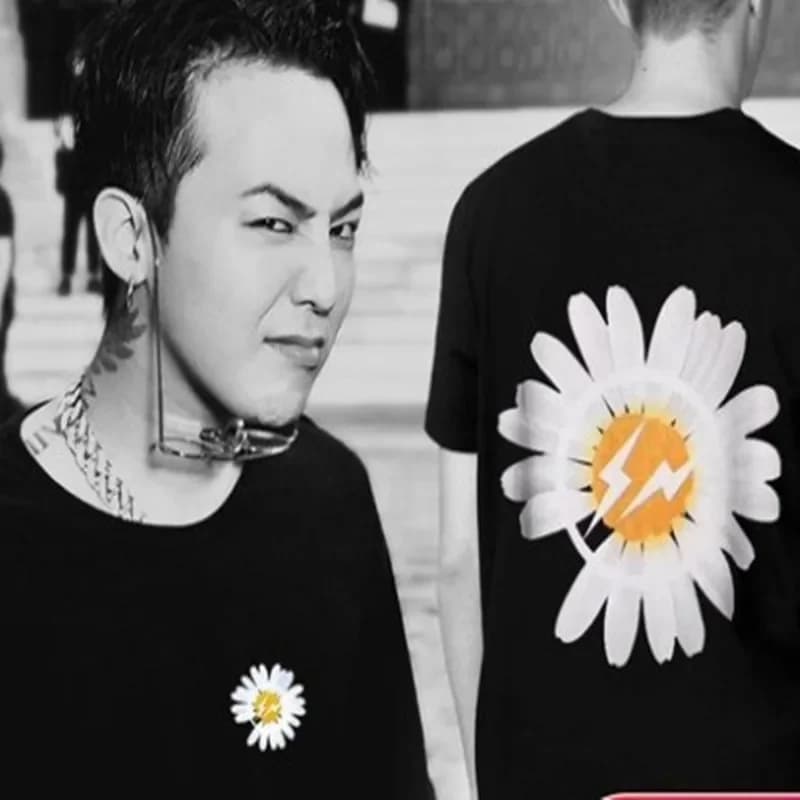 GD Fujiwara Hakurosak Chrysanthemum Printed T-shirt 2024 Fashion Brand New High Street Short Sleeve Men Clothing Oversized Tee