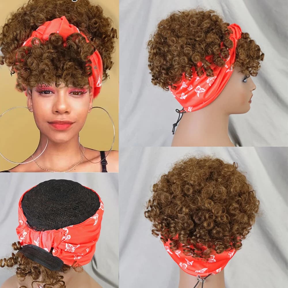 Short Curly Headband Wig Human Hair Brazilian Remy Kinky Curly Human Hair Headband Wigs for Women Full Machine Made Non Lace Wig