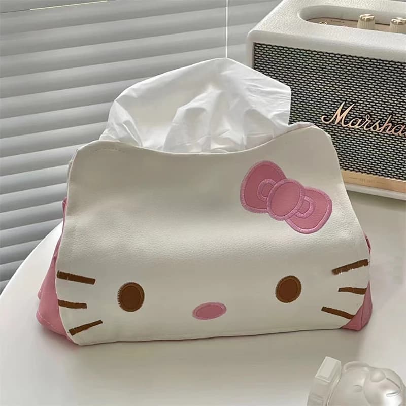 Sanrio Hello Kiity Paper Napkin Case Cartoon Kt Cat Tissue Box Cute PU Leather Animals Home Car Paper Storage Boxes Girls Gifts