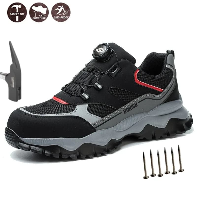 Steel Toe Lightweight Breathable Sneakers for Men Anti-smash Anti-puncture Protection Safety Shoes Rotating Button Work Shoes
