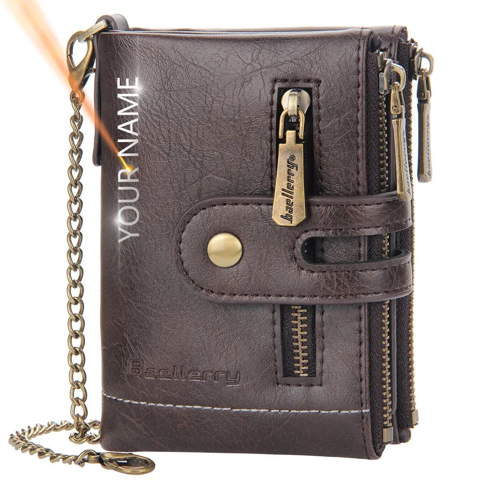Baellerry Men Wallets Name Engraving 11 Card Holders Men Short Purse Double Zipper Coin Pocket High Quality Male Purse Cartera